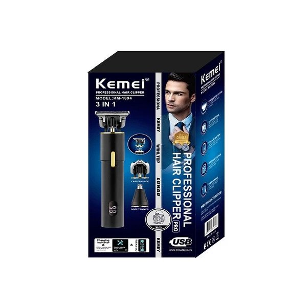 Επαναφορτιζόμενη Ξυριστική - Κουρευτική - Trimmer Μηχανή USB για Μαλλιά, Πρόσωπο & Σώμα Kemei KM-1894